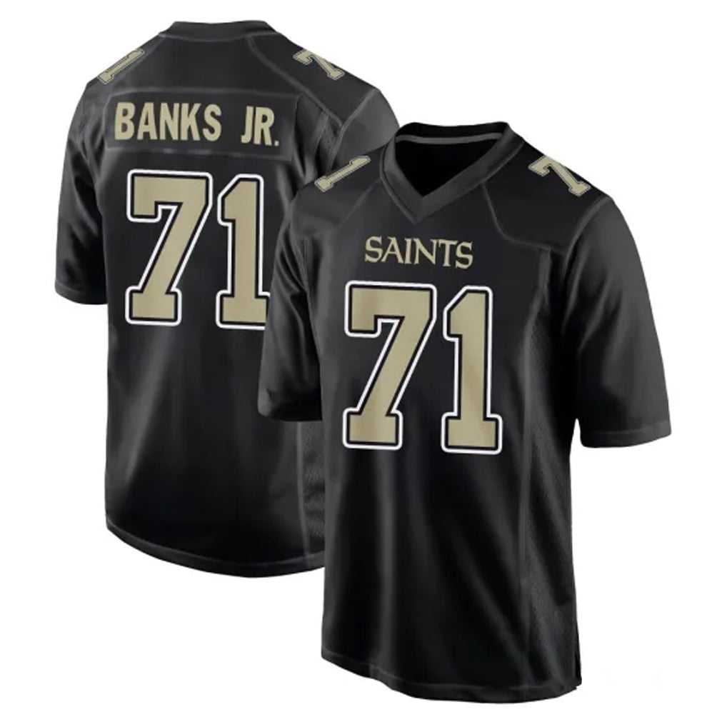 Elroe NO.Saints #71 Kelvin Banks Jr. Player Black Carbon Fashion Home Game Stitched Jerseys