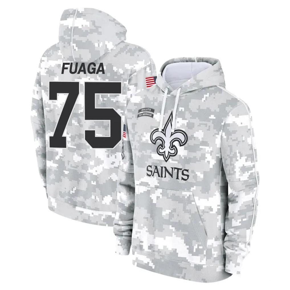 Elroe NO.Saints #75 Taliese Fuaga Player Arctic Camo Salute to Service Pullover Hoodies Limited Game Stitched Jerseys