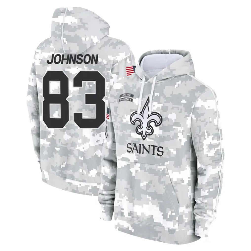 Elroe NO.Saints #83 Juwan Johnson Player Arctic Camo Salute to Service Pullover Hoodies Limited Game Stitched Jerseys
