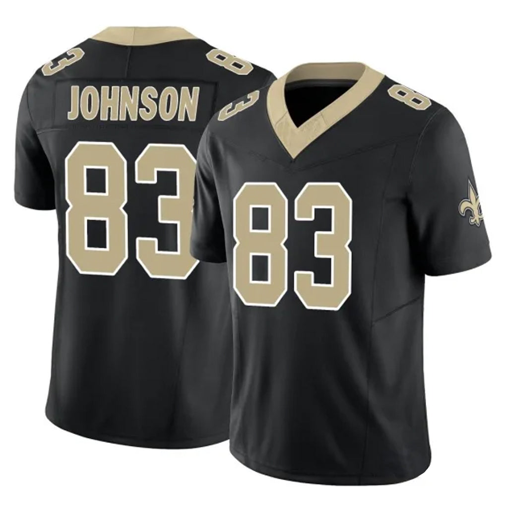 Elroe NO.Saints #83 Juwan Johnson Player Black Limited Vapor F.U.S.E. Home Game Stitched Jerseys