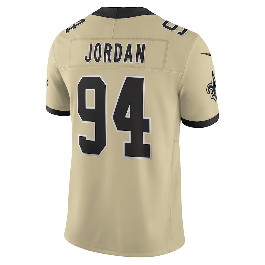 Elroe NO.Saints #94 Cameron Jordan Player Gold Alternate Vapor F.U.S.E. Limited Stitched Jerseys