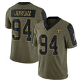 Elroe NO.Saints #94 Cameron Jordan Player Salute To Service Olive Stitched Jerseys