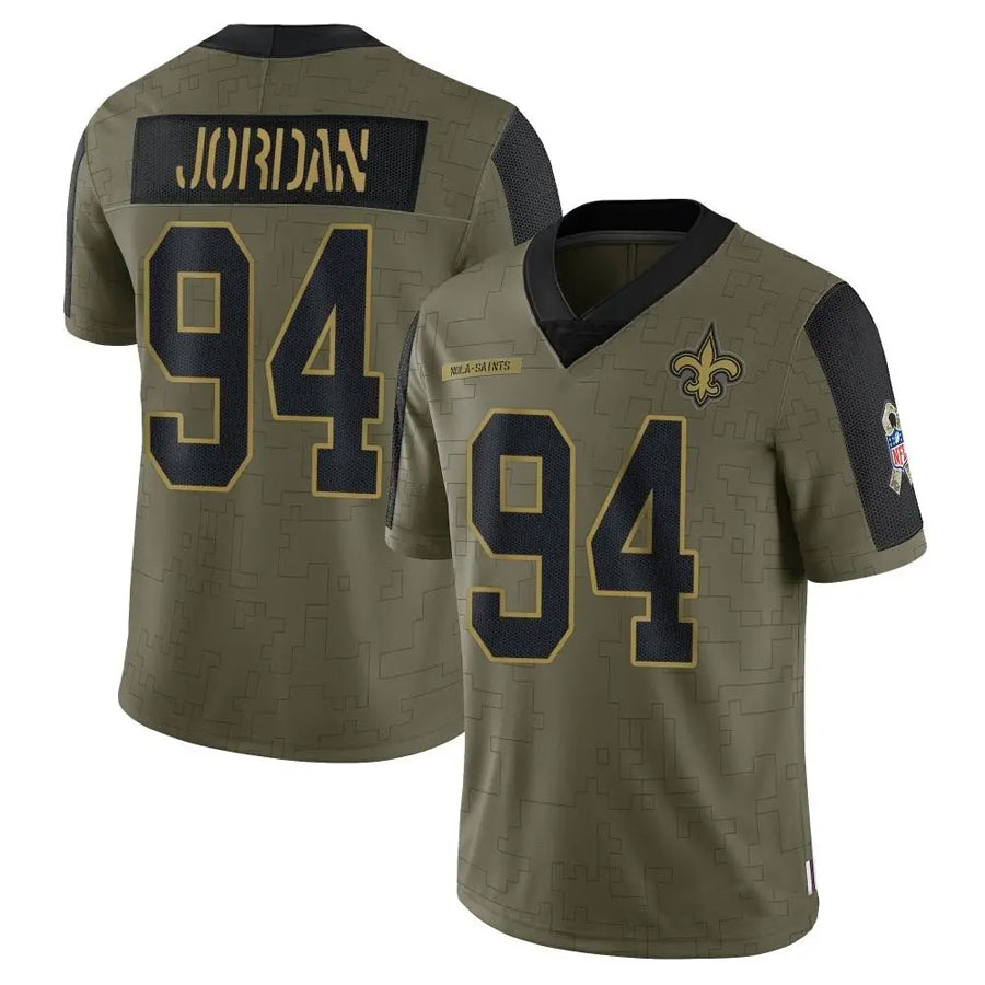 Elroe NO.Saints #94 Cameron Jordan Player Salute To Service Olive Stitched Jerseys