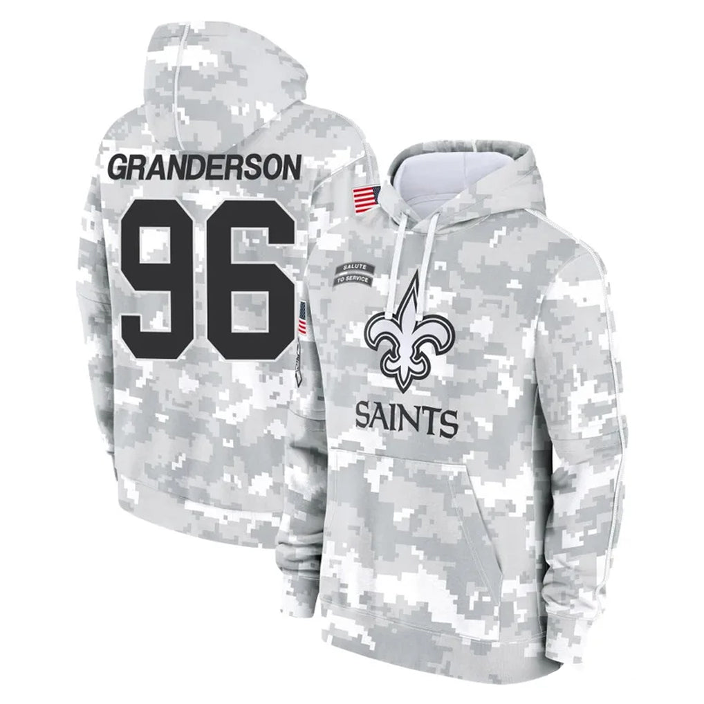 Elroe NO.Saints #96 Carl Granderson Player Arctic Camo Salute to Service Pullover Hoodies Limited Game Stitched Jerseys