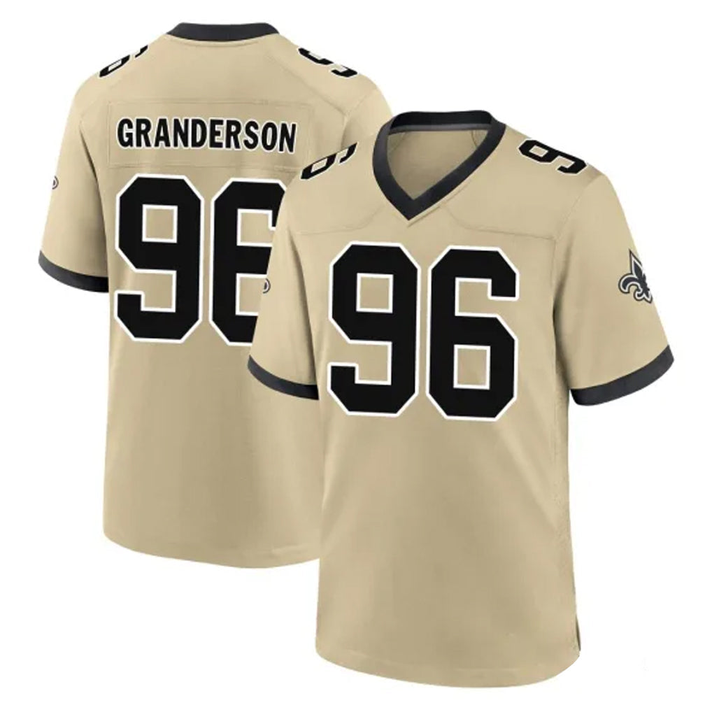 Elroe NO.Saints #96 Carl Granderson Player Gold Home Game Stitched Jerseys