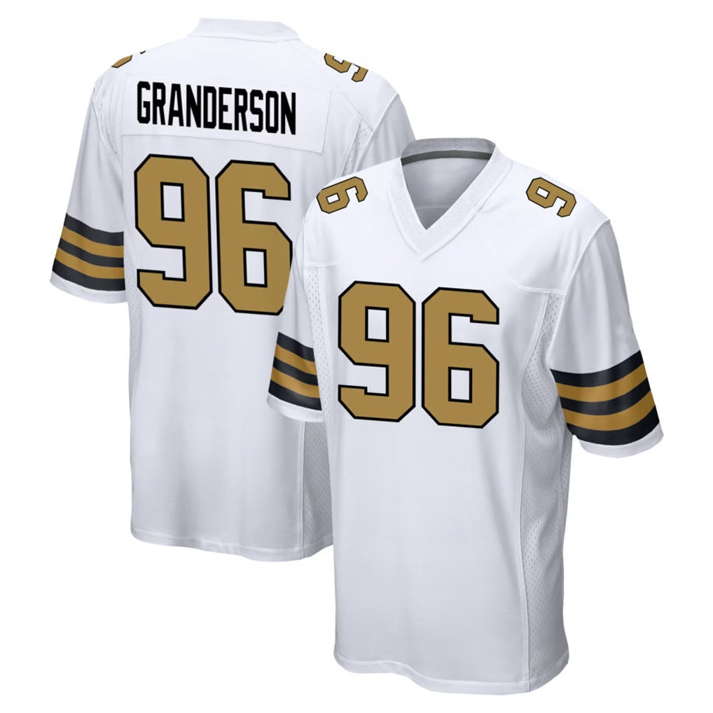 Elroe NO.Saints #96 Carl Granderson Player White Alternate Home Game Stitched Jerseys