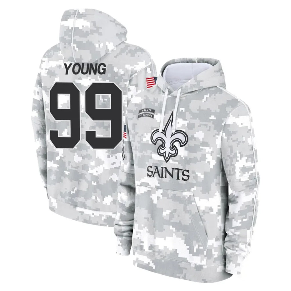 Elroe NO.Saints #99 Chase Young Player Arctic Camo Salute to Service Pullover Hoodies Limited Game Stitched Jerseys