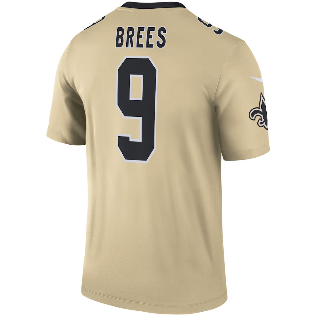 Elroe NO.Saints #9 Drew Brees Gold Inverted Legend Stitched Jerseys