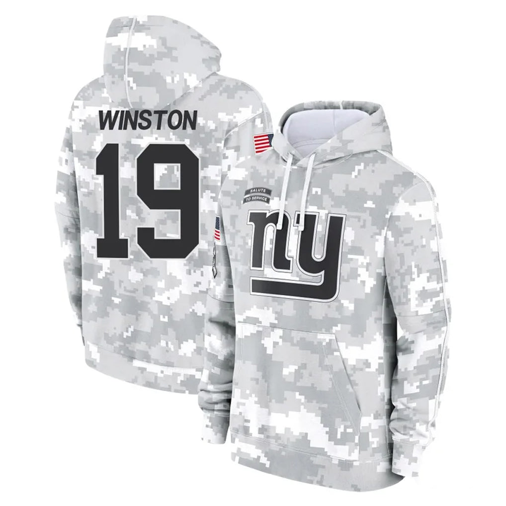 Elroe NY.Giants #19 Jameis Winston Player Arctic Camo Salute to Service Pullover Hoodies Limited Game Stitched Jerseys