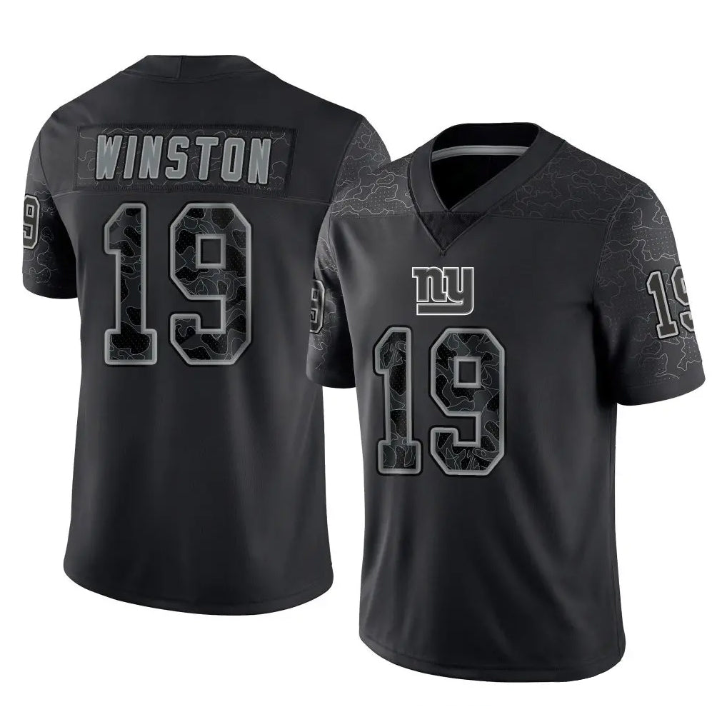 Elroe NY.Giants #19 Jameis Winston Player Black Limited Reflective Home Game Stitched Jerseys