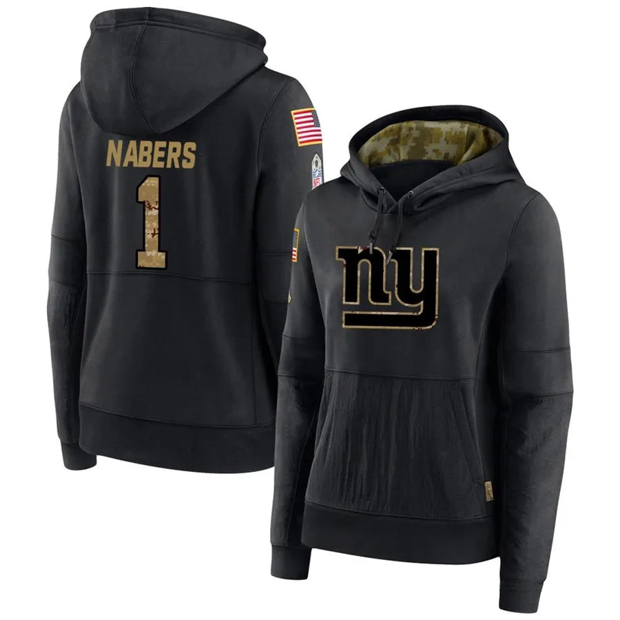 Elroe NY.Giants #1 Malik Nabers Player Black Salute to Service Hoodies Stitched Jerseys