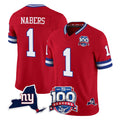 Elroe NY.Giants #1 Malik Nabers Player Red 100th Season & State Patch Vapor Limited Home Game Stitched Jerseys