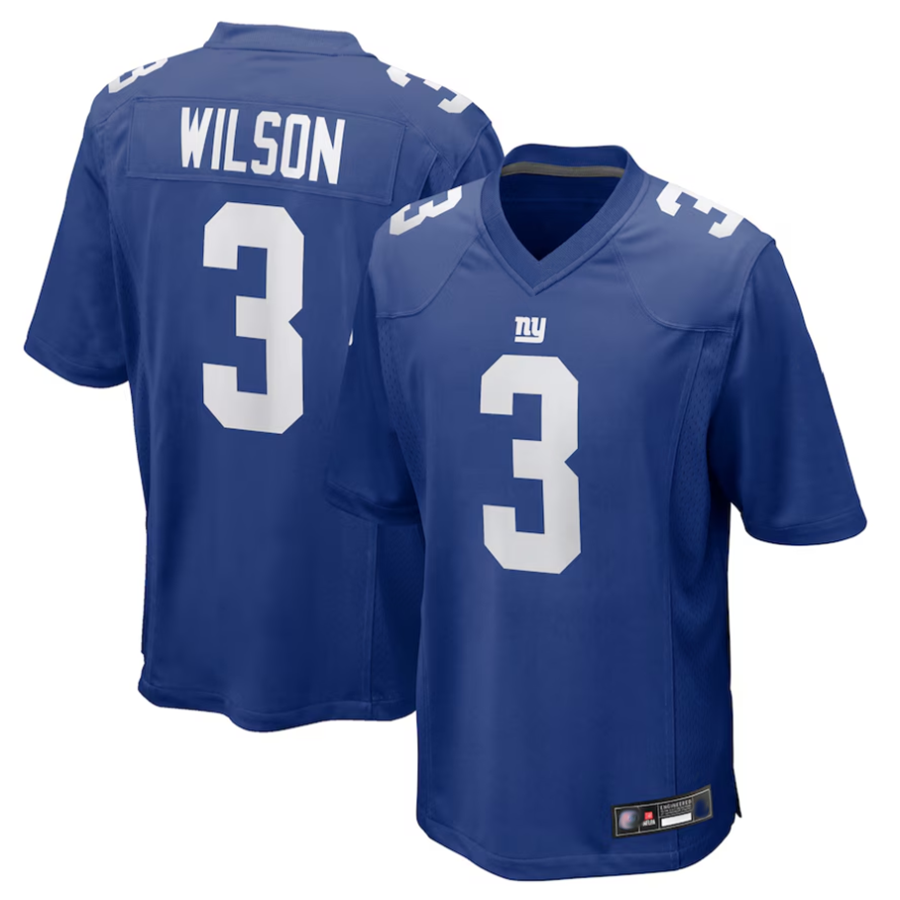 Elroe NY.Giants #3 Russell Wilson Player Royal Replica Game Stitched Jerseys