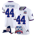 Elroe NY.Giants #44 Cam Skattebo Player White 100th Season & State Patch Vapor Limited Home Game Stitched Jerseys
