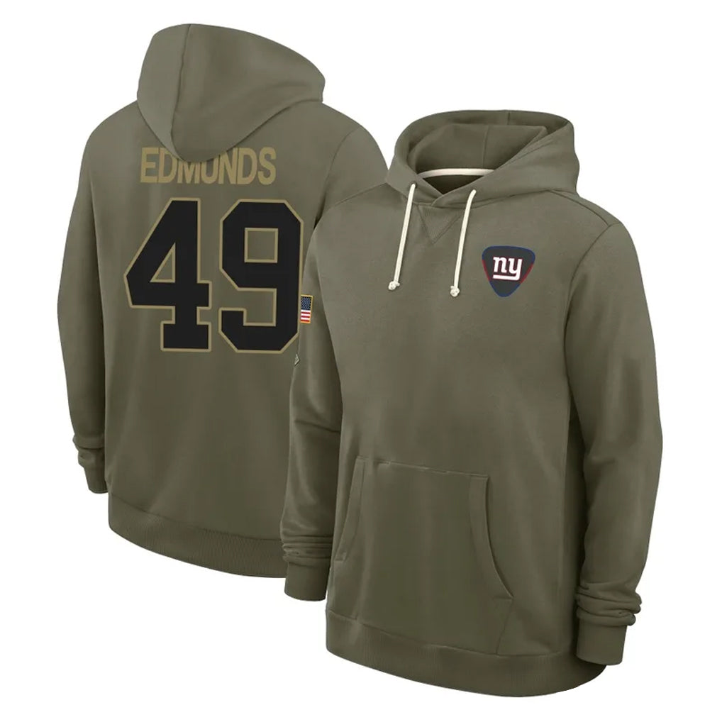 Elroe NY.Giants #49 Tremaine Edmunds Player Olive Salute to Service Pullover Hoodies Limited Stitched Jerseys