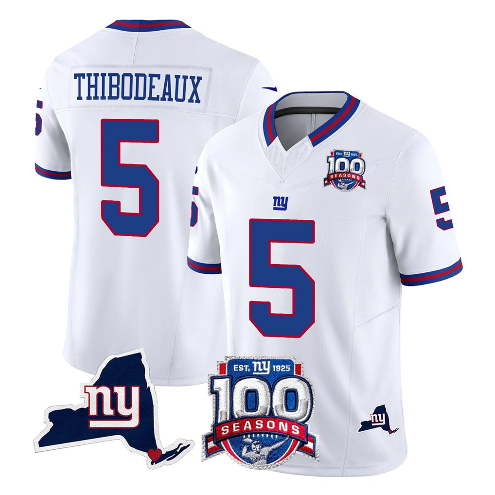 Elroe NY.Giants #5 Kayvon Thibodeaux Player White 100th Season & State Patch Vapor Limited Home Game Stitched Jerseys