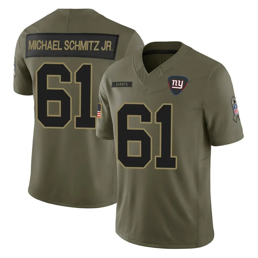 Elroe NY.Giants #61 John Michael Schmitz Jr. Player Olive 2025 Salute To Service Limited Stitched Jerseys