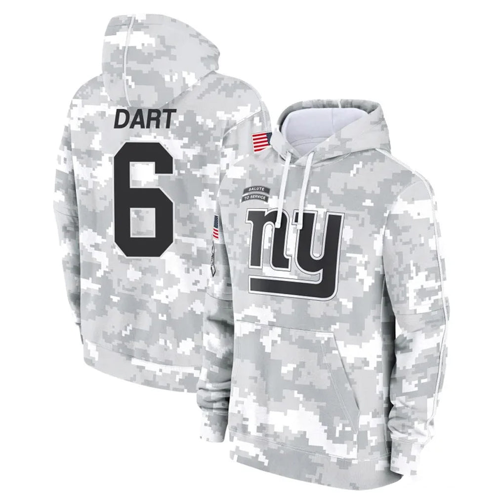 Elroe NY.Giants #6 Jaxson Dart Player Arctic Camo Salute to Service Pullover Hoodies Limited Game Stitched Jerseys