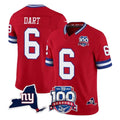 Elroe NY.Giants #6 Jaxson Dart Player Red 100th Season & State Patch Vapor Limited Home Game Stitched Jerseys