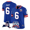 Elroe NY.Giants #6 Jaxson Dart Player Royal 100th Season & State Patch Vapor Limited Home Game Stitched Jerseys