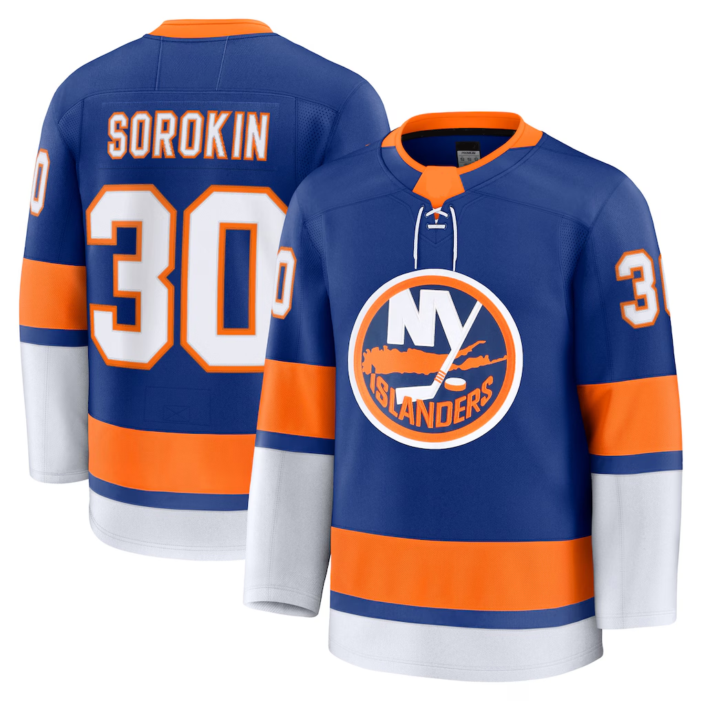 Elroe NY.Islanders #30 Ilya Sorokin Royal Home Premium Jerseys