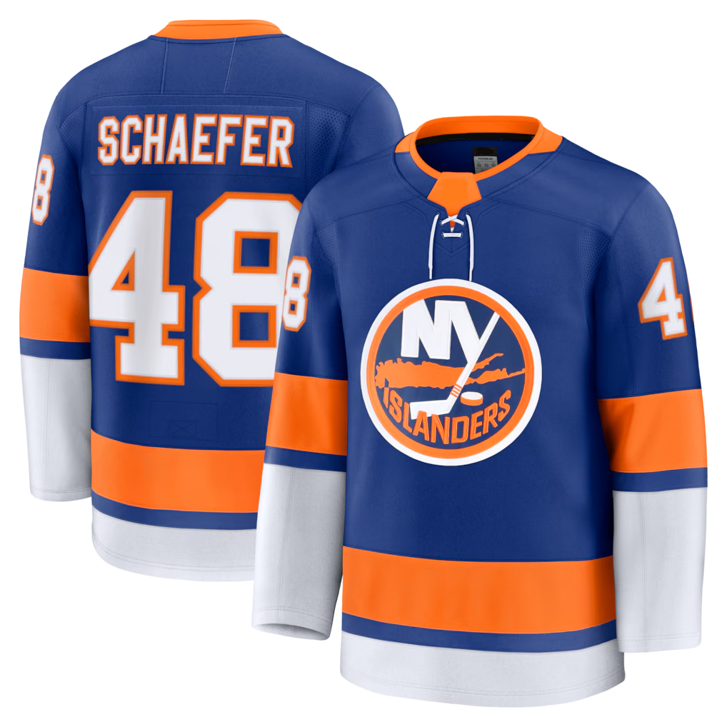 Elroe NY.Islanders #48 Matthew Schaefer Royal Home Premium Jerseys