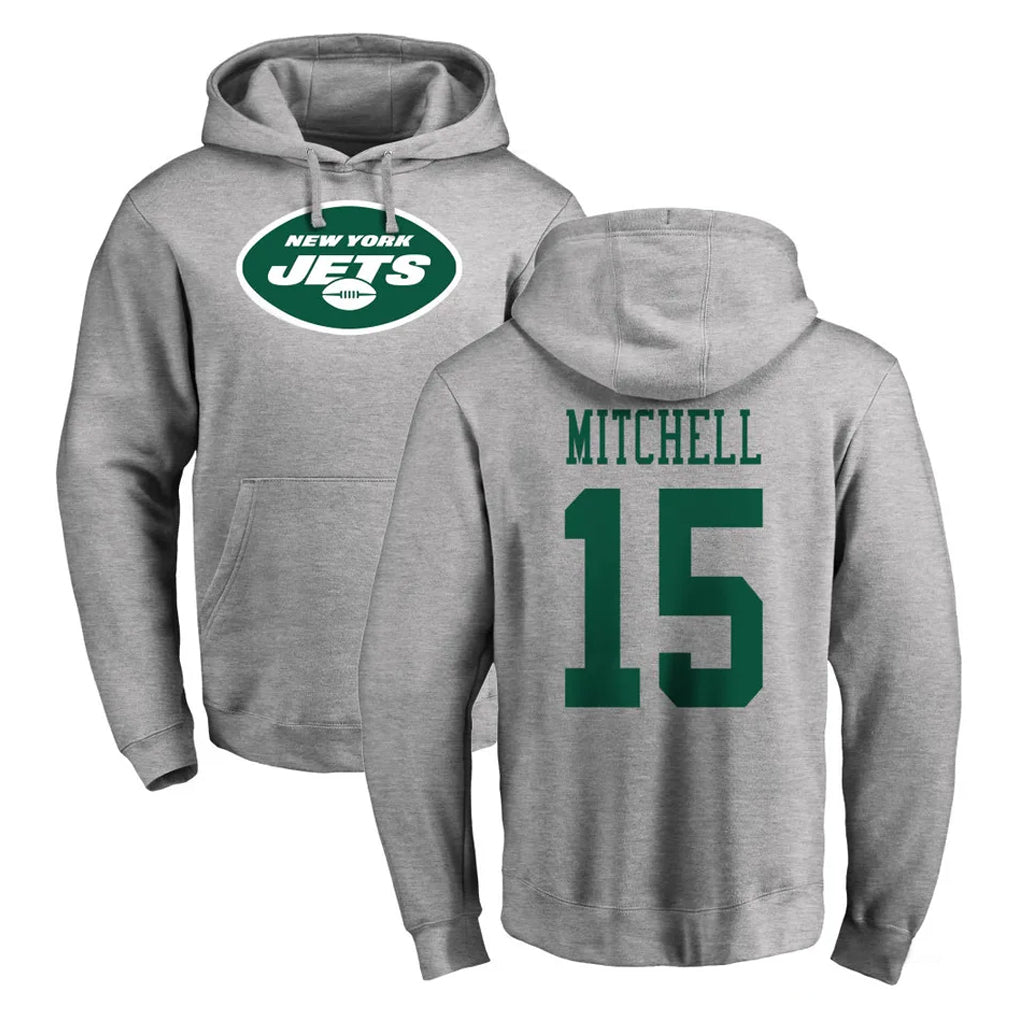 Elroe NY.Jets #15 Adonai Mitchell Player Gray LOGO Pullover Hoodies Limited Game Stitched Jerseys