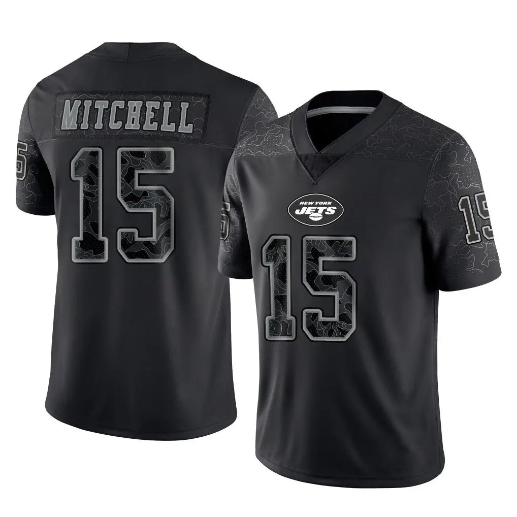 Elroe NY.Jets #15 Adonai Mitchell Player Stealth Black Limited Reflective Home Game Stitched Jerseys