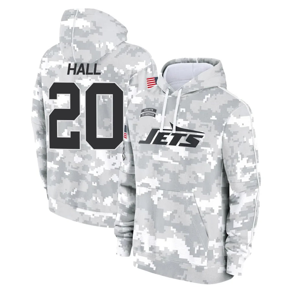 Elroe NY.Jets #20 Breece Hall Player Arctic Camo Salute to Service Pullover Hoodies Limited Game Stitched Jerseys