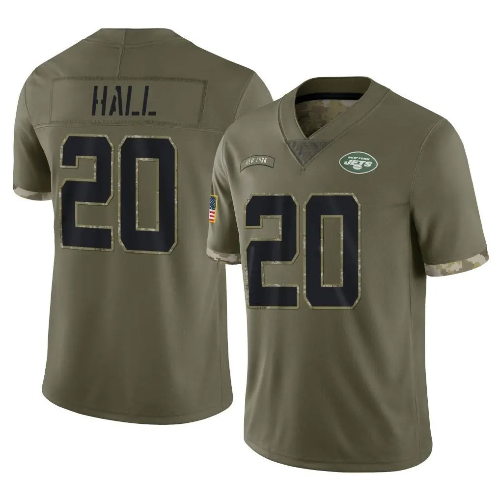 Elroe NY.Jets #20 Breece Hall Player Olive Salute To Service Limited Stitched Jerseys