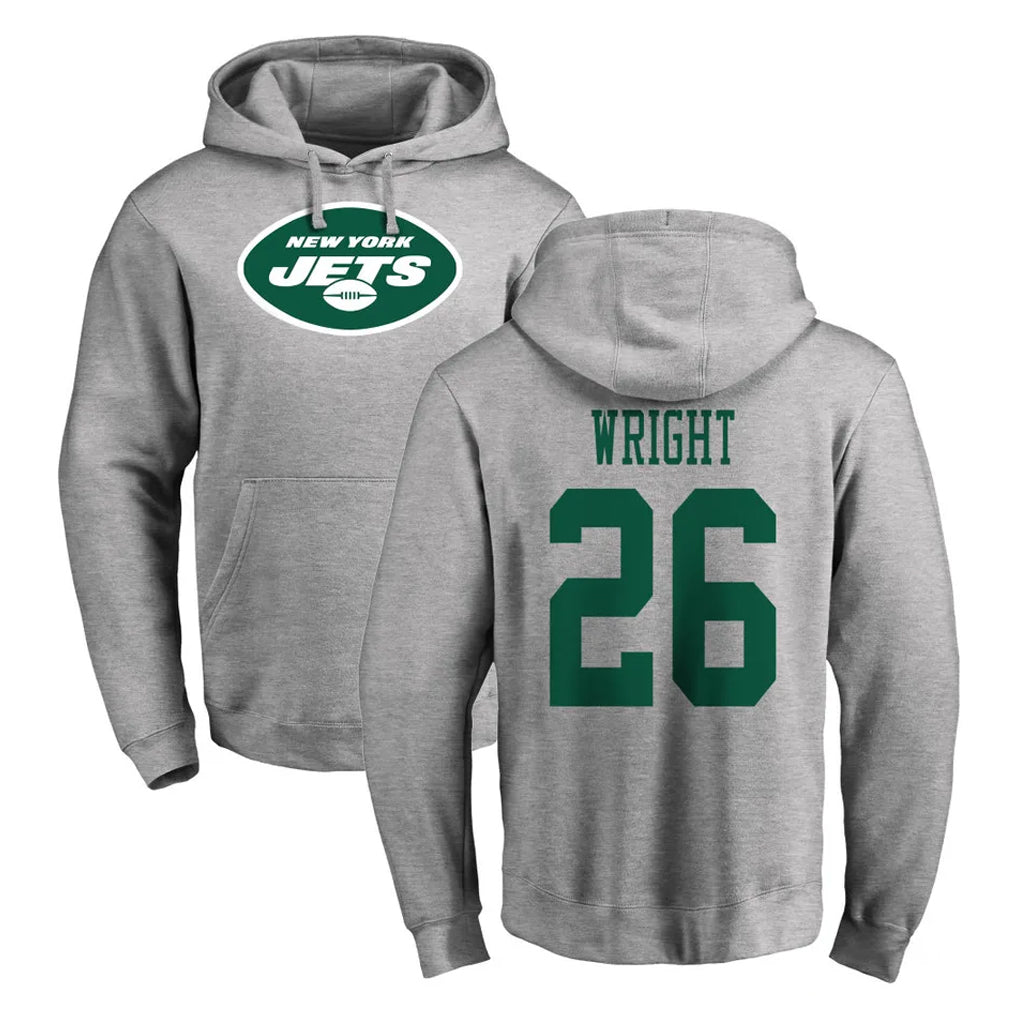 Elroe NY.Jets #26 Nahshon Wright Player Gray LOGO Pullover Hoodies Limited Game Stitched Jerseys