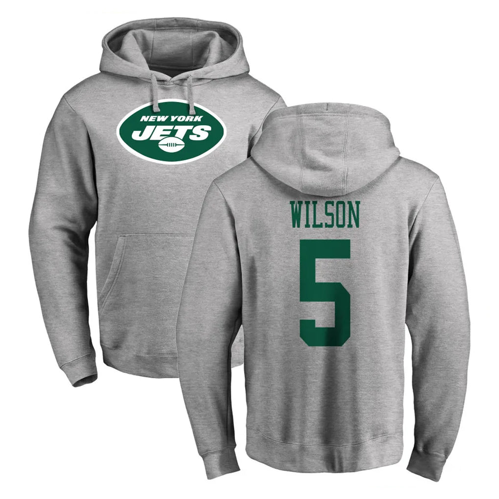Elroe NY.Jets #5 Garrett Wilson Player Gray LOGO Pullover Hoodies Limited Game Stitched Jerseys