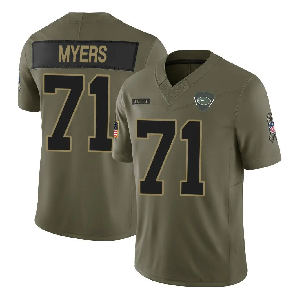 Elroe NY.Jets #71 Josh Myers Player Olive 2025 Salute To Service Limited Stitched Jerseys
