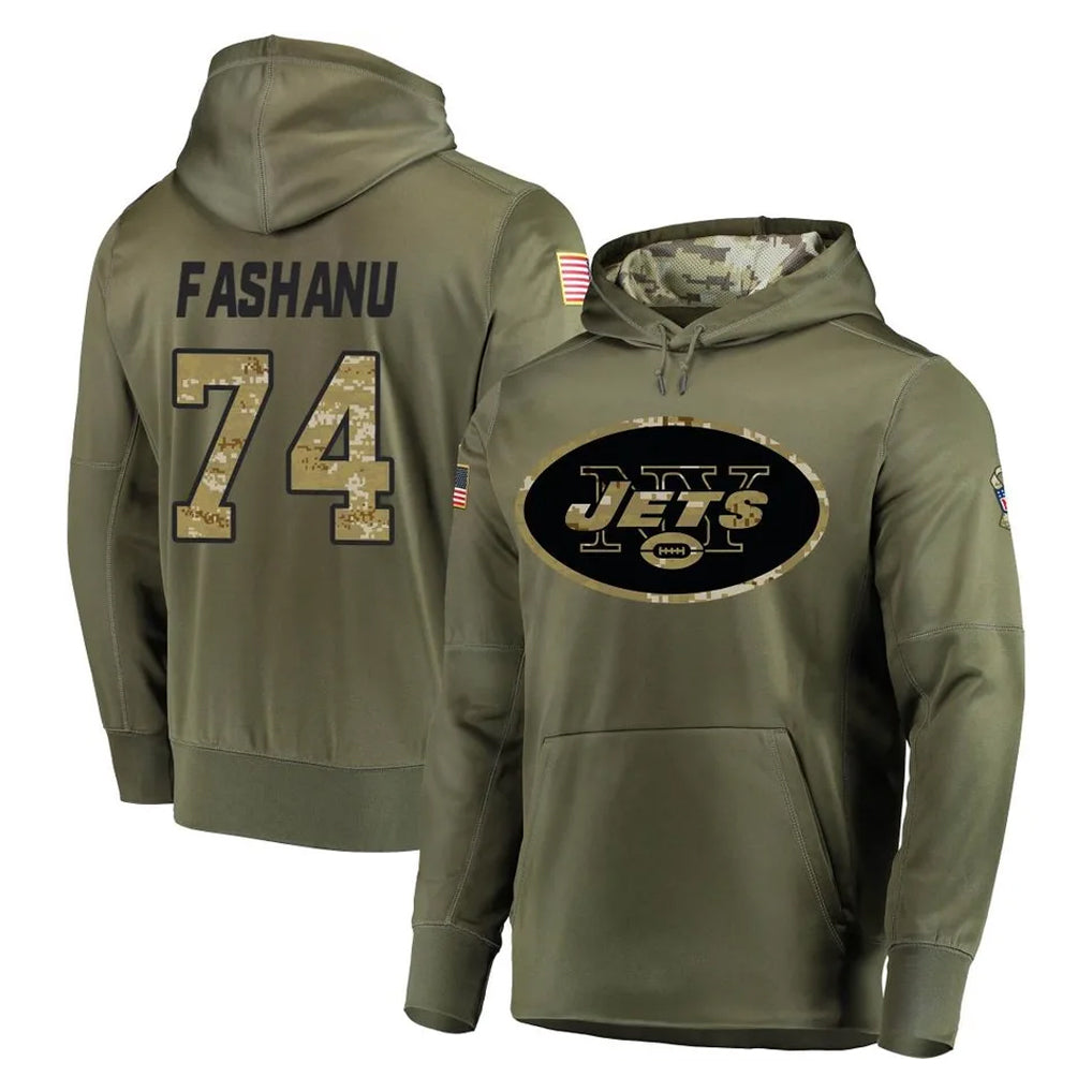 Elroe NY.Jets #74 Olu Fashanu Player Olive Salute to Service Pullover Hoodies Home Game Stitched Jerseys