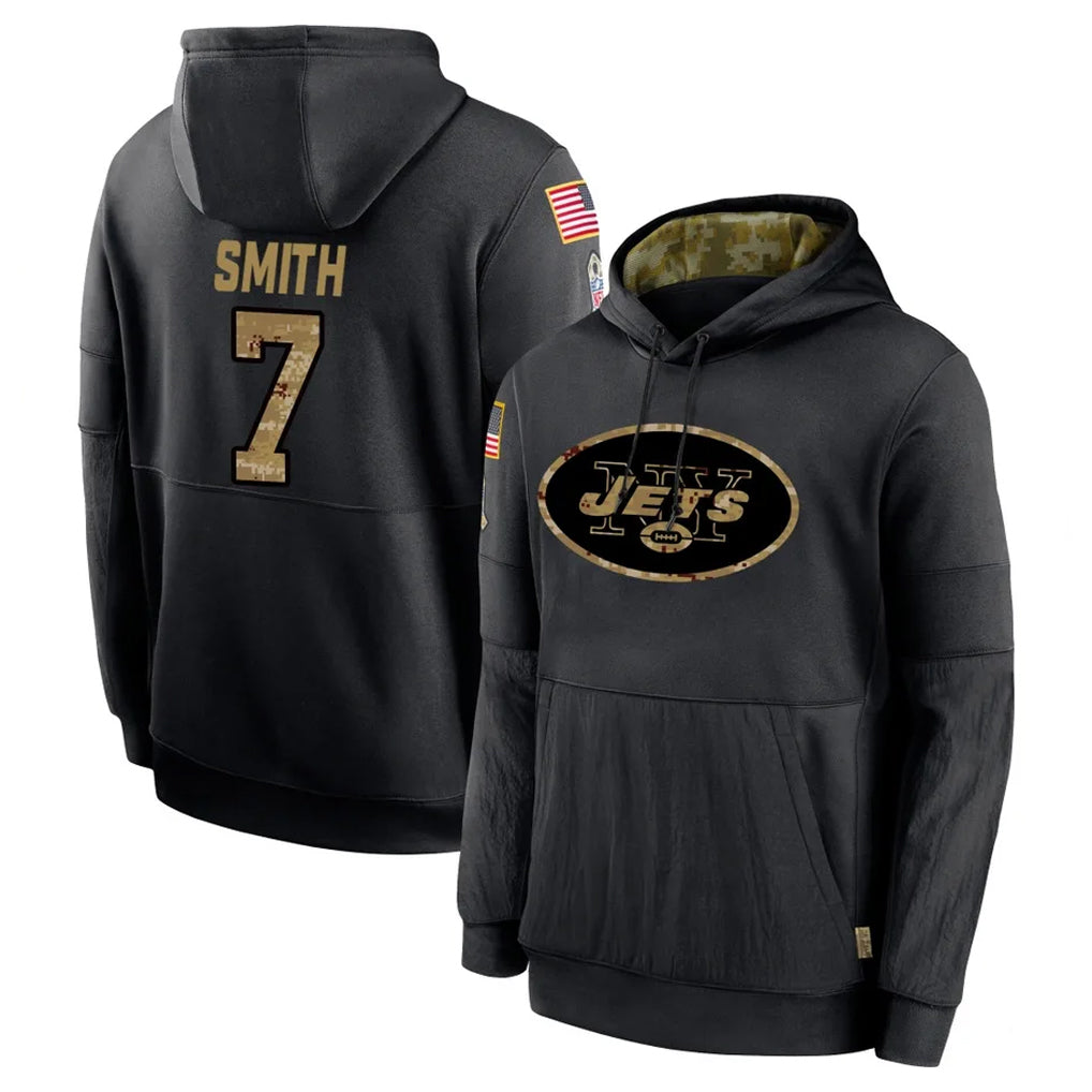 Elroe NY.Jets #7 Geno Smith Player Black Salute to Service Hoodies Limited Game Stitched Jerseys