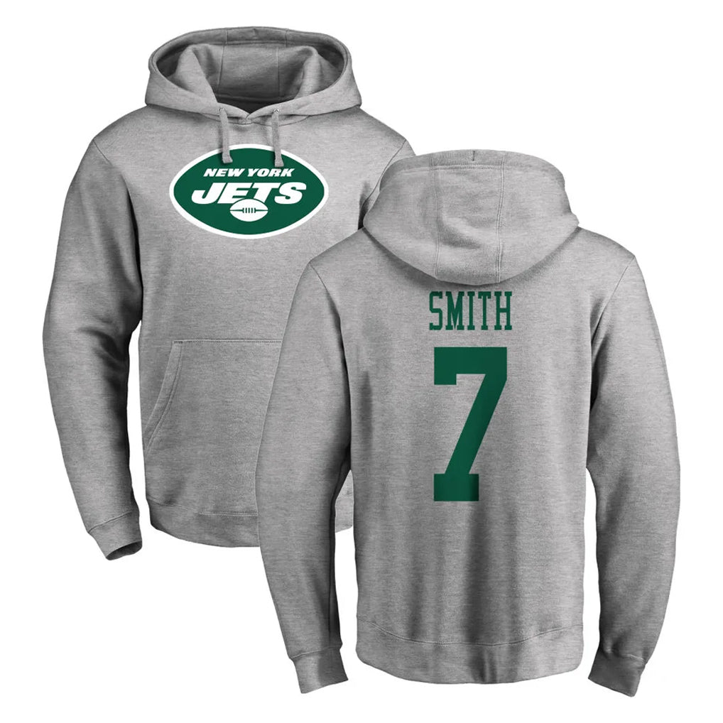 Elroe NY.Jets #7 Geno Smith Player Gray LOGO Pullover Hoodies Limited Game Stitched Jerseys