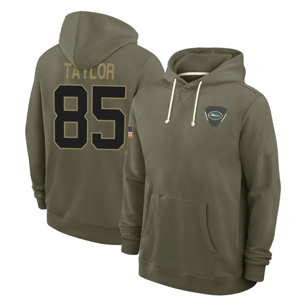 Elroe NY.Jets #85 Mason Taylor Player Olive Salute to Service Pullover Hoodies Limited Stitched Jerseys