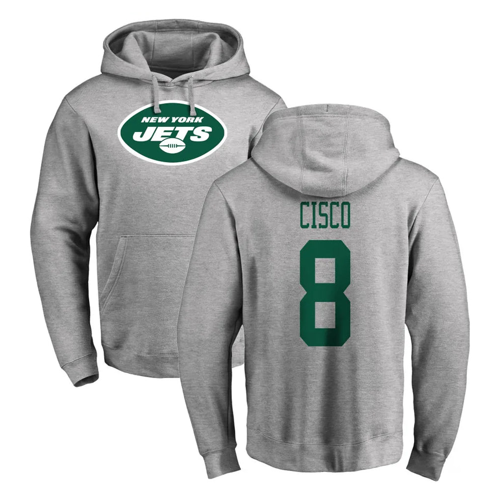 Elroe NY.Jets #8 Andre Cisco Player Gray LOGO Pullover Hoodies Limited Game Stitched Jerseys