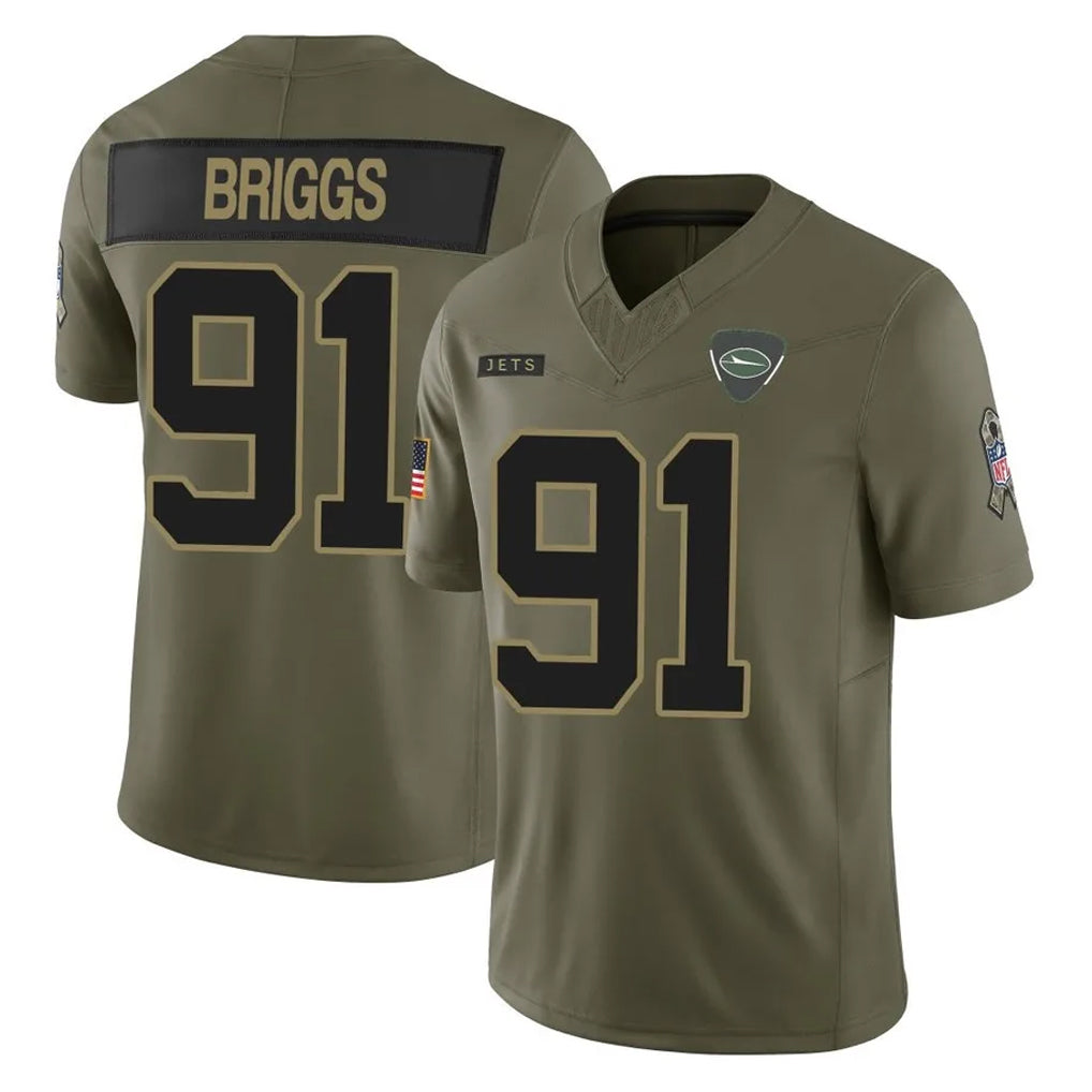 Elroe NY.Jets #91 Jowon Briggs Player Olive 2025 Salute To Service Limited Stitched Jerseys