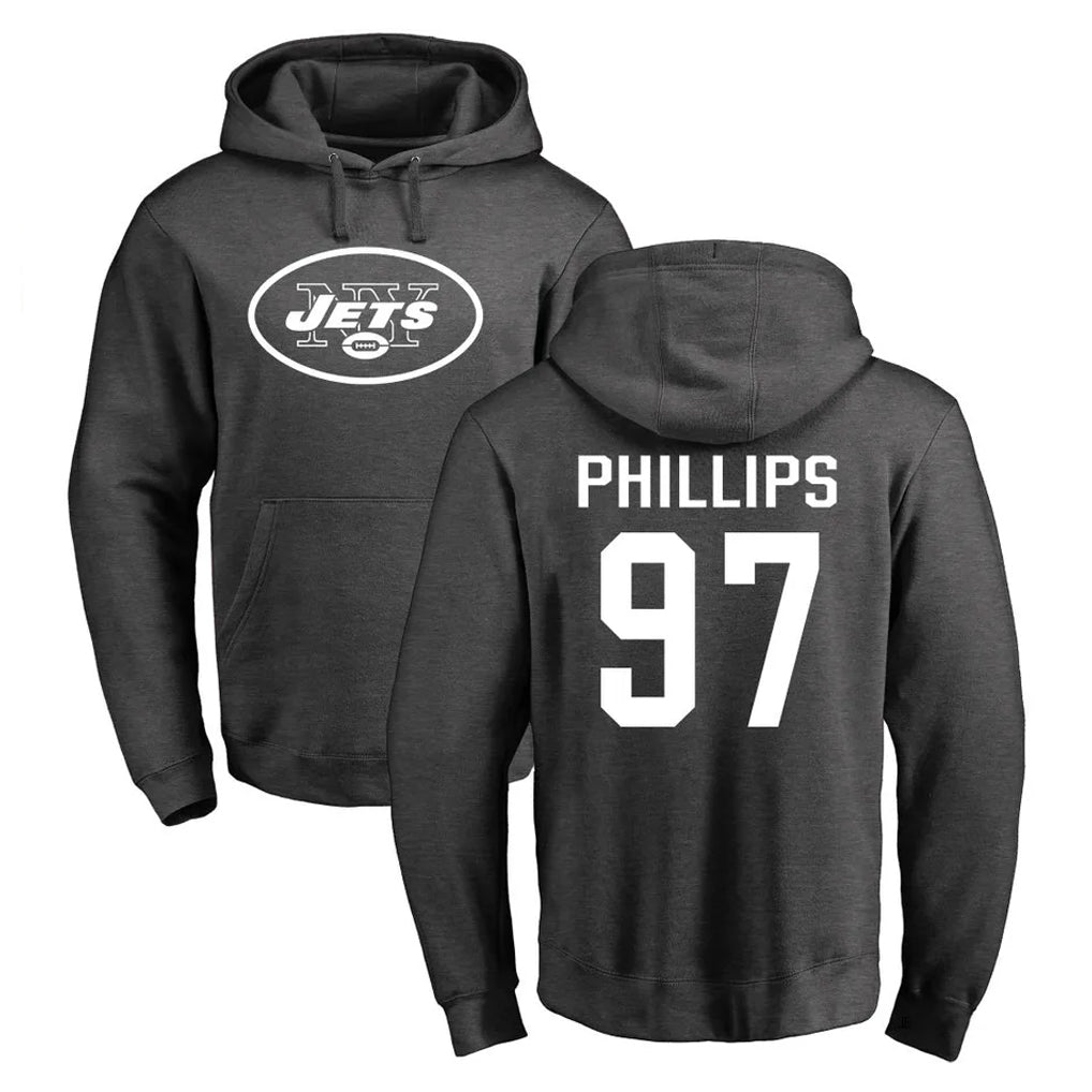 Elroe NY.Jets #97 Harrison Phillips Player Gray Pullover Hoodies Limited Game Stitched Jerseys