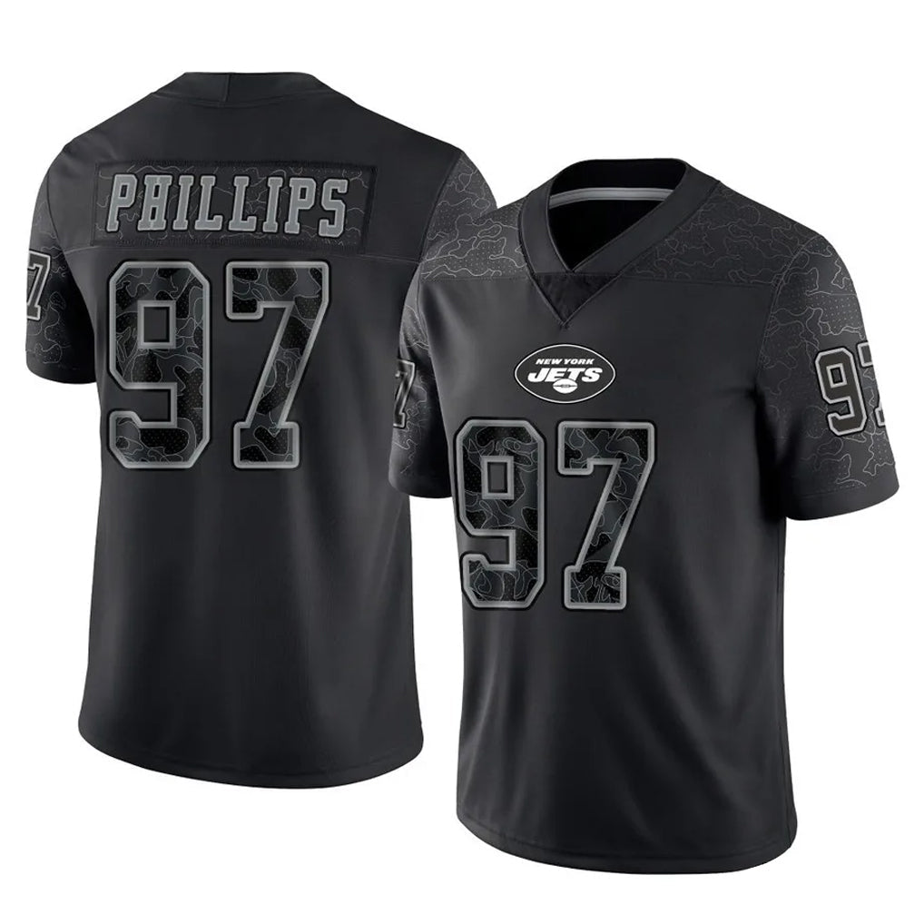 Elroe NY.Jets #97 Harrison Phillips Player Stealth Black Limited Reflective Home Game Stitched Jerseys