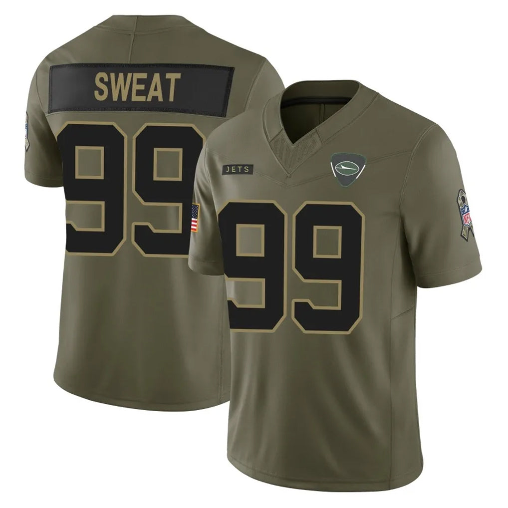 Elroe NY.Jets #99 T'Vondre Sweat Player Olive 2025 Salute To Service Limited Stitched Jerseys