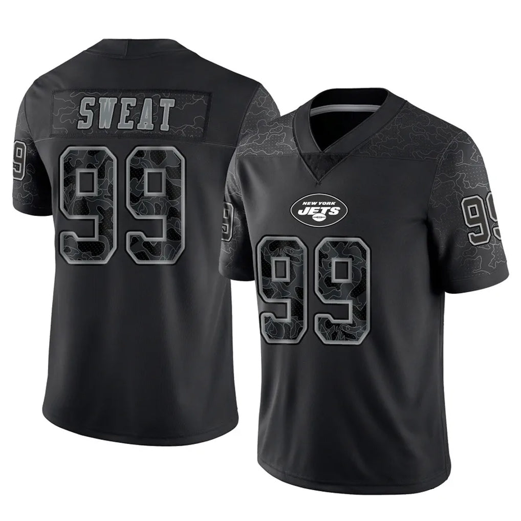 Elroe NY.Jets #99 T'Vondre Sweat Player Stealth Black Limited Reflective Home Game Stitched Jerseys