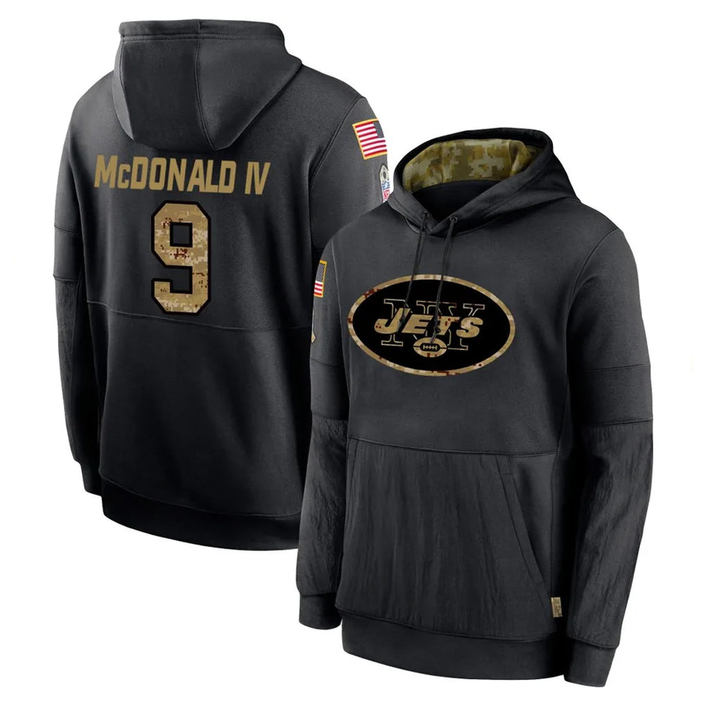 Elroe NY.Jets #9 Will McDonald IV Player Black Salute to Service Hoodies Limited Game Stitched Jerseys