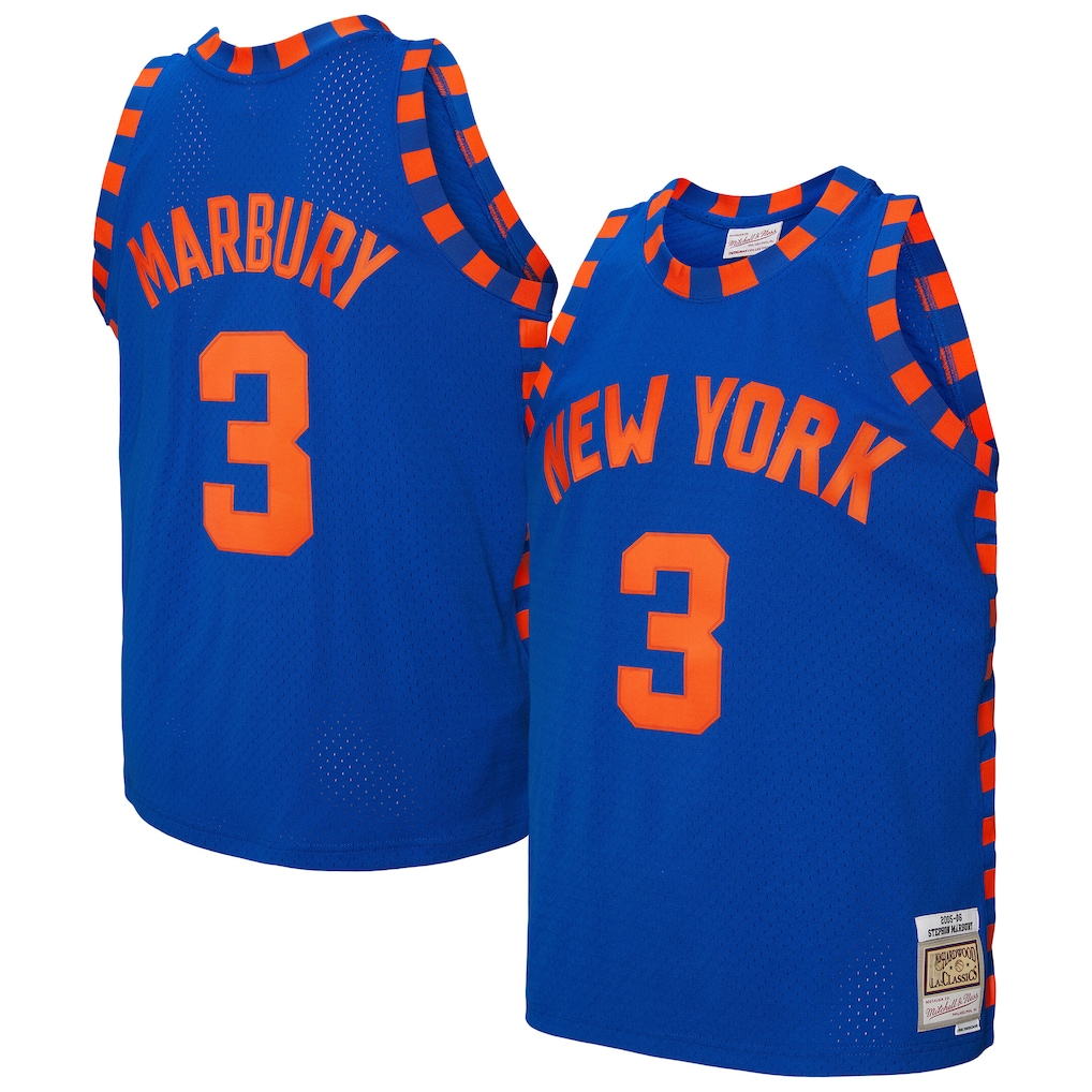 Elroe NY.Knicks #3 Stephon Marbury Mitchell & Ness Blue 200506 Hardwood Classics Swingman Jerseys