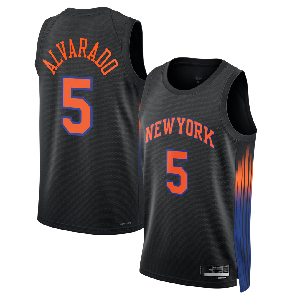 Elroe NY.Knicks #5 Jos¨¦ Alvarado Black Swingman Jerseys - Statement Edition