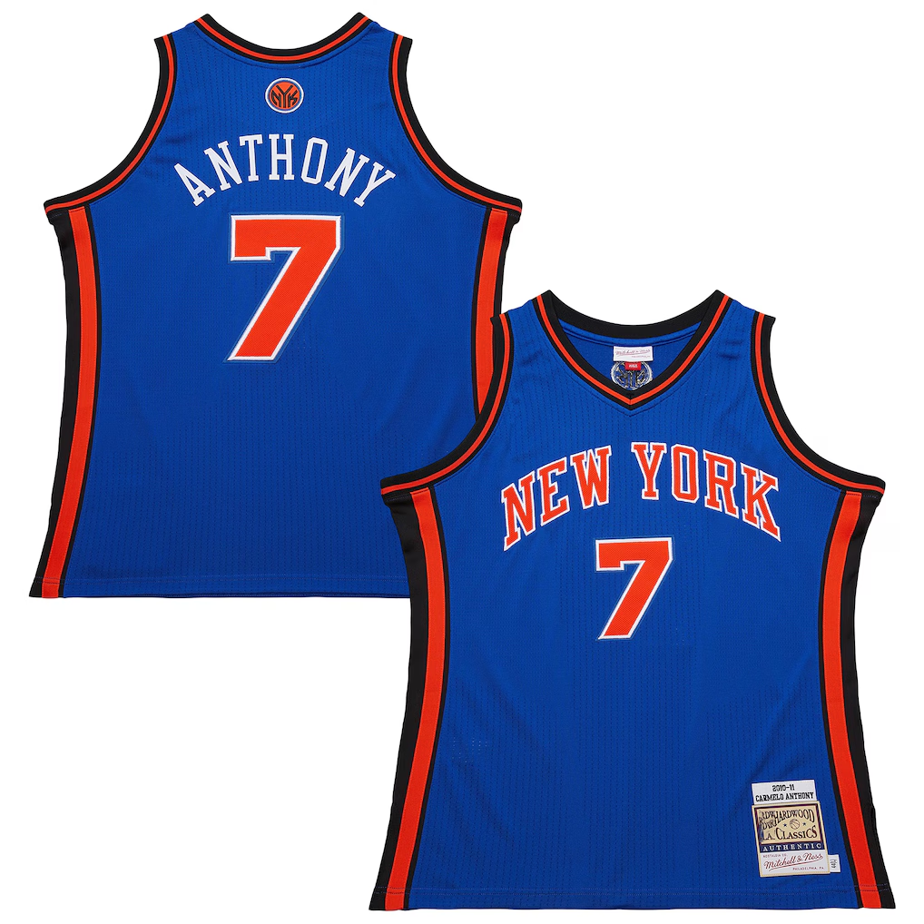 Elroe NY.Knicks #7 Carmelo Anthony Mitchell & Ness Blue 201011 Hardwood Classics Authentic Jerseys