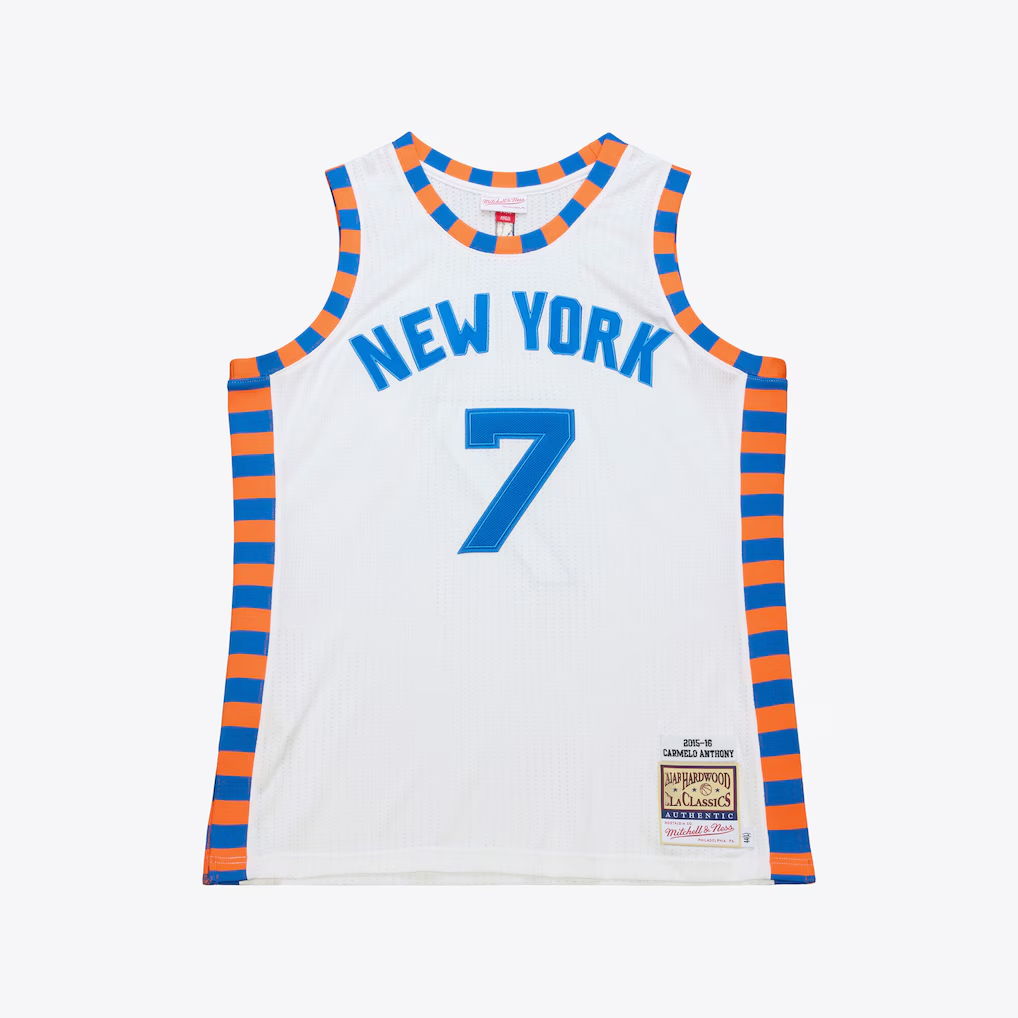 Elroe NY.Knicks #7 Carmelo Anthony Mitchell & Ness White 2015-16 Hardwood Classics Authentic Jerseys