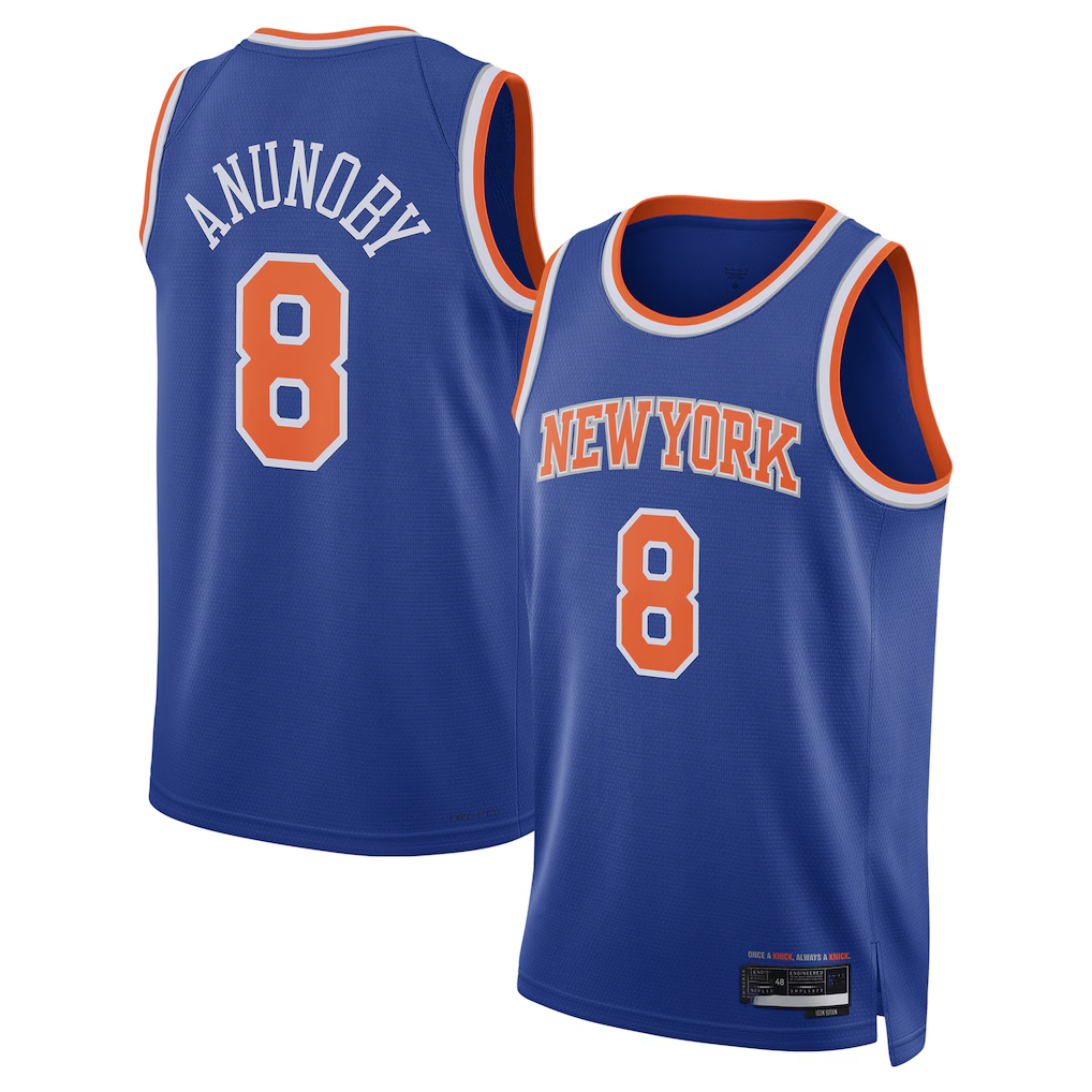 Elroe NY.Knicks #8 OG Anunoby Blue Swingman Jerseys - Icon Edition