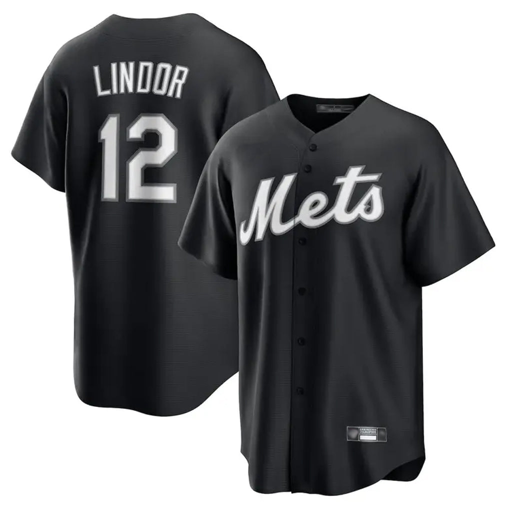 Elroe NY.Mets #12 Francisco Lindor Player Black Home Game Stitched Jerseys